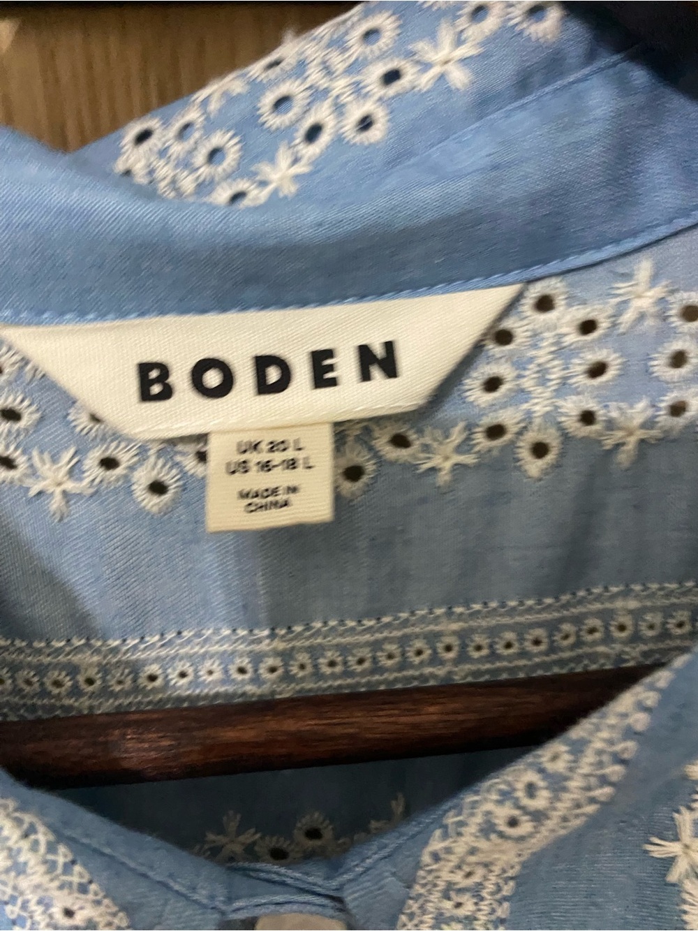 Boden Ellie Cotton Maxi Shirt Dress Broderie Denim Sz 16-18L Missing Belt. - Picture 4 of 8